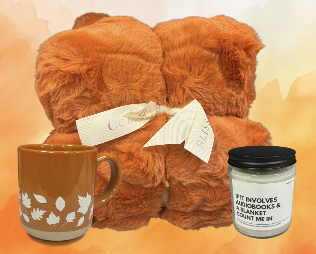 Fall 2026 Listens Sweepstakes Prizes (Blanket, Candle, and Mug)